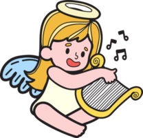 Hand Drawn Cupid is playing music illustration png