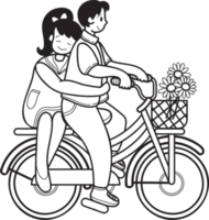 Hand Drawn couple man and woman riding bicycles illustration png