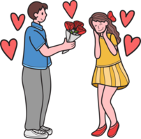 Hand Drawn man giving flowers to woman illustration png