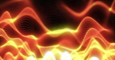 Abstract background of orange fiery futuristic glowing waves from particles of points and lines of energy and magic on a black background. Screensaver photo