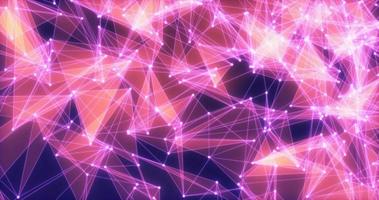 Abstract background of shiny purple glass triangles with lines and dots hi-tech digital triangulation. Screensaver beautiful photo