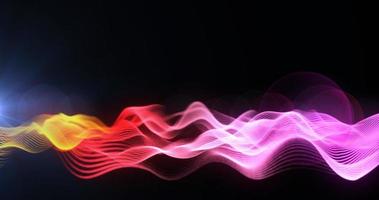 Abstract background multicolored gradient wave of futuristic hi-tech waves dots pixel particles flying with glow effect and background blur photo