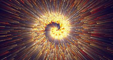 Abstract spiral tunnel of beautiful flying glowing magical particles bokeh energy orange fiery circles on a dark background. Abstract background photo