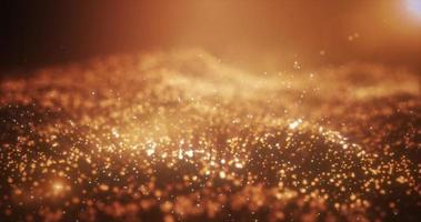 Abstract yellow golden glowing energy waves from particles and dots magical with blur effect on dark background. Abstract background photo