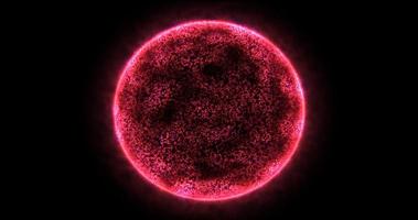 Esfera de energía abstracta redonda planeta estrella futurista cósmica roja hermosa magia brillante sobre fondo negro. fondo abstracto foto