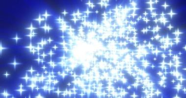 resumen volando pequeñas estrellas azules brillantes con efecto bokeh y desenfoque con brillantes rayos mágicos energéticos brillantes sobre fondo oscuro. fondo abstracto foto