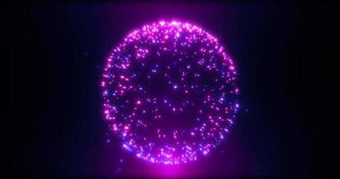 Sphere circle ball made of small luminous flying particles dots grains of sand purple shiny bright festive. Abstract background. Screensaver photo