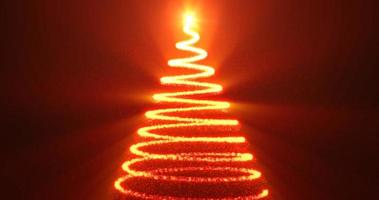 Navidad rojo naranja ardiente árbol de Navidad festivo hecho de brillantes líneas y partículas hermosas brillantes brillantes. fondo abstracto foto