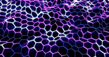 abstract background from waves of hexagons from stripes and lines of bright purple beautiful magical energy glowing neon. Abstract background. Screensaver photo