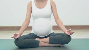 las mujeres embarazadas están haciendo ejercicios ligeros haciendo yoga para divertirse. Los ejercicios ayudan a mantener el cuerpo sano, aumentan la fuerza del feto y ayudan en el parto. concepto de punto de embarazo. video