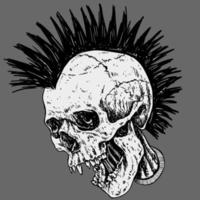 calavera punk con pelo mohicano vector