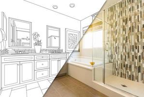 Custom Master Bahroom Design Drawing with Cross Section of Finished Photo