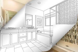 Master Bathroom Drawing Page Corners Flipping with Photo Behind