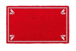 Blank Holiday Red Welcome Mat With Holly Corners Isolated on White  Background