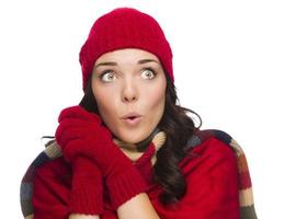 Mixed Race Woman Wearing Hat and Gloves Looking to Side photo