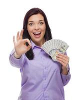 Mixed Race Woman Holding the New One Hundred Dollar Bills photo