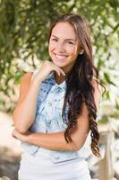 Attractive Smiling Mixed Race Girl Portrait Outdoors photo