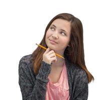 Pretty Mixed Race Girl Thinking with Pencil photo