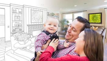 Young Family Over Living Room Design Drawing Photo Combination