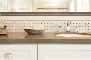New Modern Bathroom Sink, Faucet, Subway Tiles and Counter photo