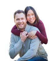 Mixed Race Caucasian and Chinese Couple Isolated on a White Background. photo