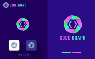 diseño del logotipo del hexágono de código. logotipo de empresa moderno con color degradado. marca corporativa. vector