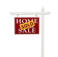 Red Sold For Sale Real Estate Sign on White photo
