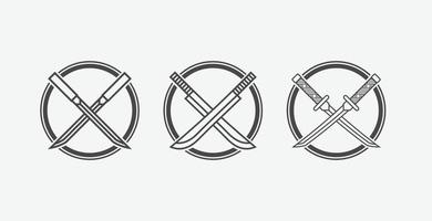 set of crossed sword logo simple design vector