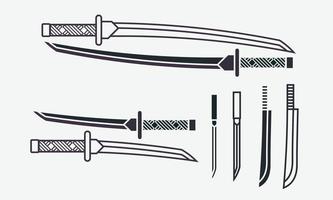 set of katana sword black illustration vector