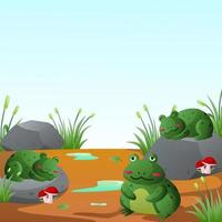 Frog character cartoon landscape environment landscape wetland tropical vector