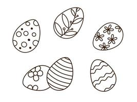 Doodle outline Easter eggs collection. Black and white vector illustration.