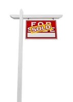 Right Facing Sold For Sale Real Estate Sign Isolated on a White Background. photo