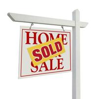 Sold Home For Sale Real Estate Sign on White photo