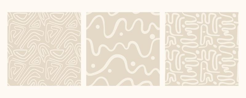 Set Of Aesthetic Printable Seamless Pattern With Abstract Line Brush Stroke Shapes And Line In Nude Colors