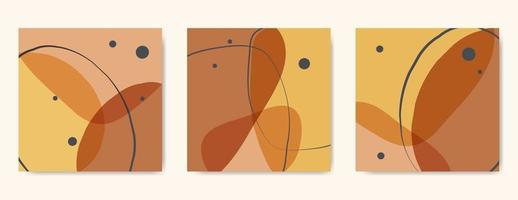 Set Of Minimal Square Posters With Geometric Shapes. Composition In Earth Tone Style vector