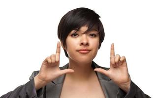 Pretty Multiethnic Young Adult Woman Framing Face with Hands photo