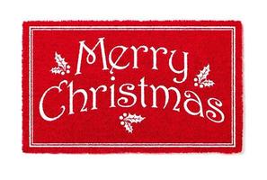 Merry Christmas Red Welcome Mat Isolated on White Background photo