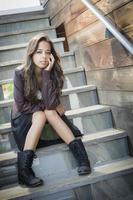 Mixed Race Young Adult Woman Portrait on Staircase photo