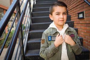 Portrait of Mixed Race Young Hispanic and Caucasian Boy photo