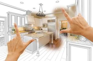 Hands Framing Custom Kitchen Design Drawing and Photo Combination