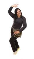 Attractive Hispanic Woman Dancing Zumba on White photo