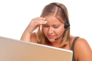 Fatigued Customer Support Woman with Headset photo