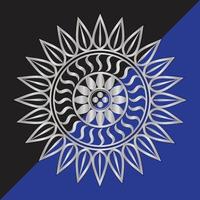 Metallic Mandala Flower Design Vector In Black And Navy Blue Background. Flower icon, flower symbol.