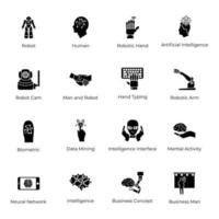 Artificial Intelligence Solid Icons Pack vector