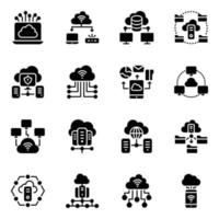 Pack of Cloud and Data Hosting Glyph Icons vector