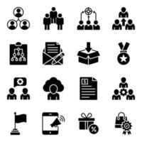 paquete de iconos de glifos de gestión de proyectos y comercio vector