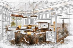 hermosos detalles de ilustración de dibujo de diseño de cocina personalizados foto