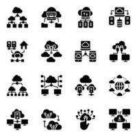 Pack of Server Hosting Glyph Icons vector