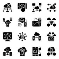 paquete de iconos de glifos de tecnología y computación en la nube vector