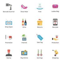 Flat Icons Set Of Shopping Equipment